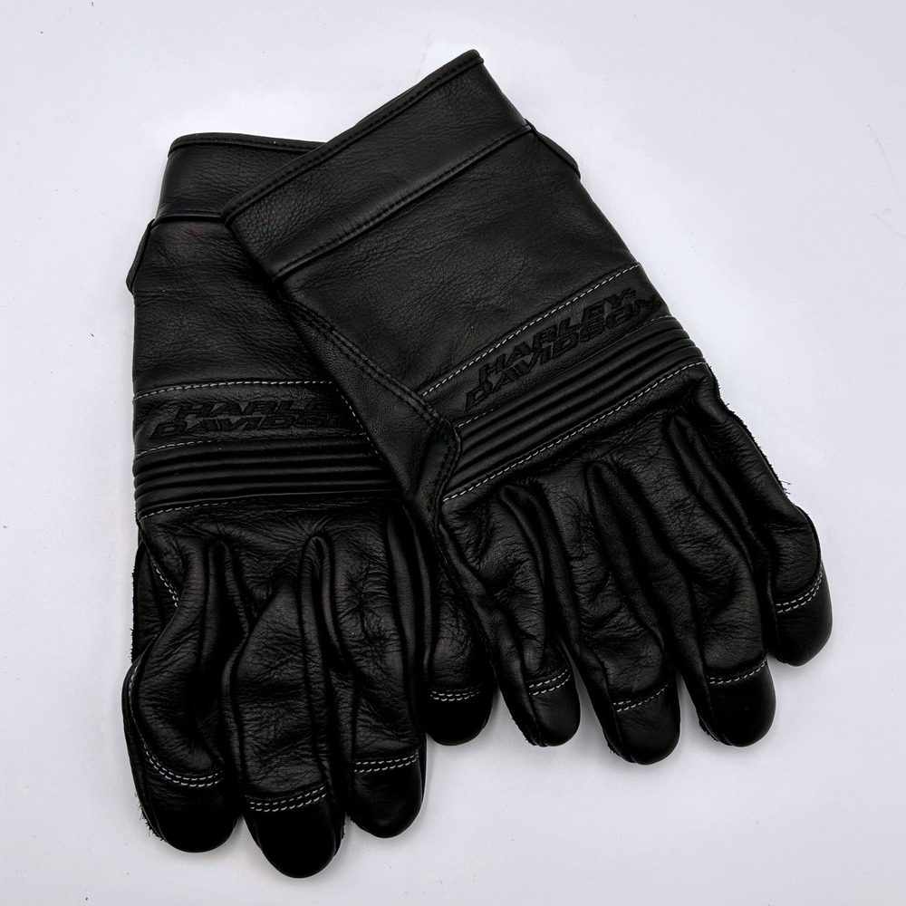 Harley-Davidson Mens Black Leather Gel Palm Riding Gloves XL Motorclothes